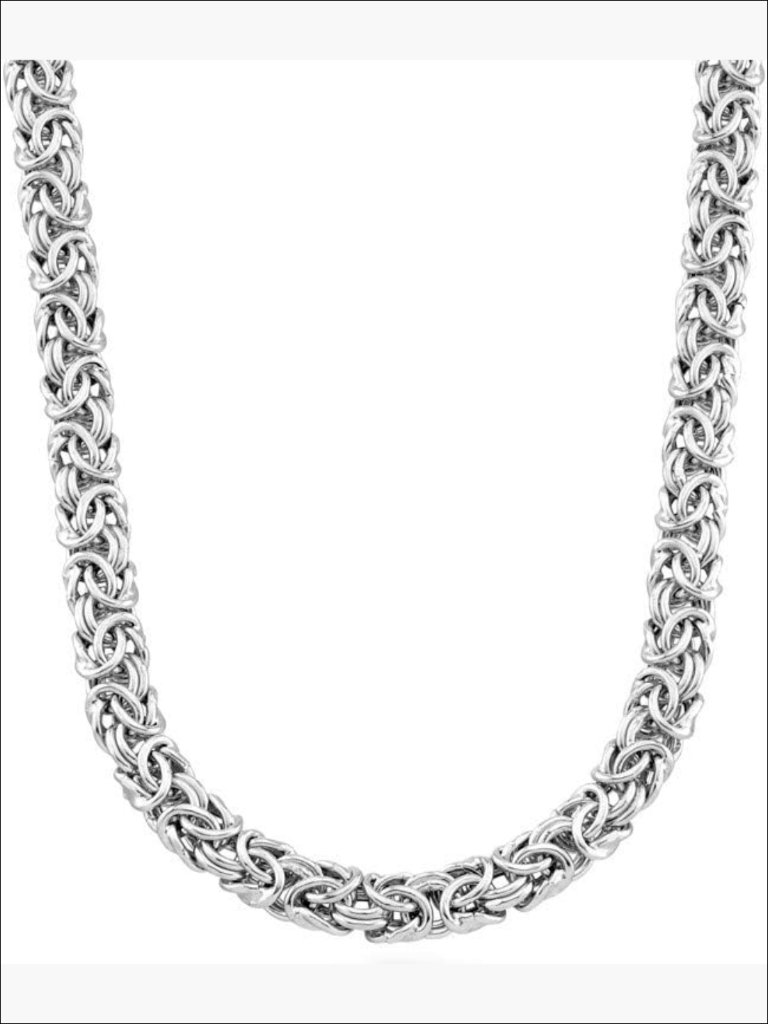 925 Sterling Silver Byzantine Chain Necklace, Handmade In Italy